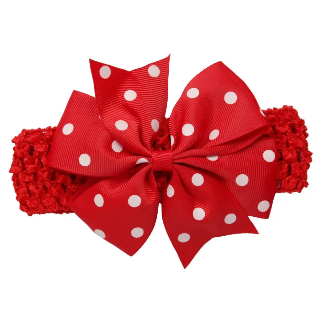 

Baby Girl Rib Dovetail satin ribbon Polka Dot Bow Elastic hair band(Red)