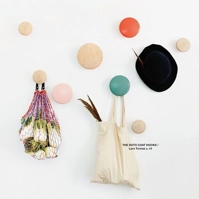 5pcs/set Colorful Hanger floor bag wall hanger wood dots hook rack hook