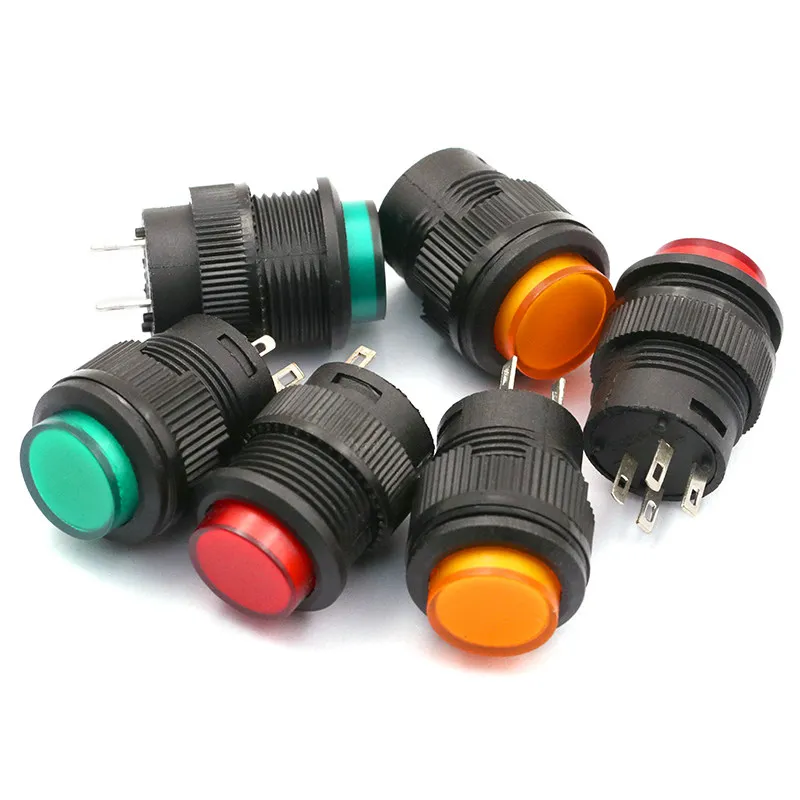 

5Pcs 4pin Latching Type 16MM White Red Blue Green Yellow LED Lamp Round Self-Lock Push Button Switch 3A/250VAC