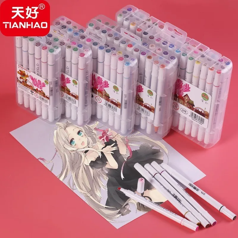 

TianHao 12/18/24/36/48 Colors Pen Marker Set Dual Head Sketch Markers Brush Pen For Draw Manga Animation Design Art Supplies