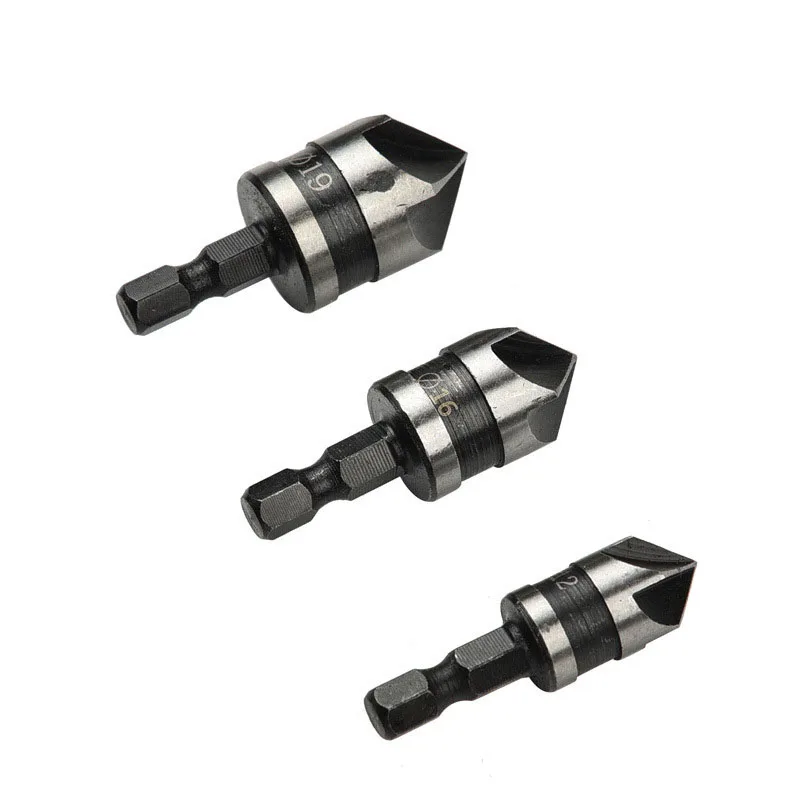 3 шт. 90 градусов 1/4 "сверло с шестигранным хвостовиком зенкер 5 канавки 12 19 мм