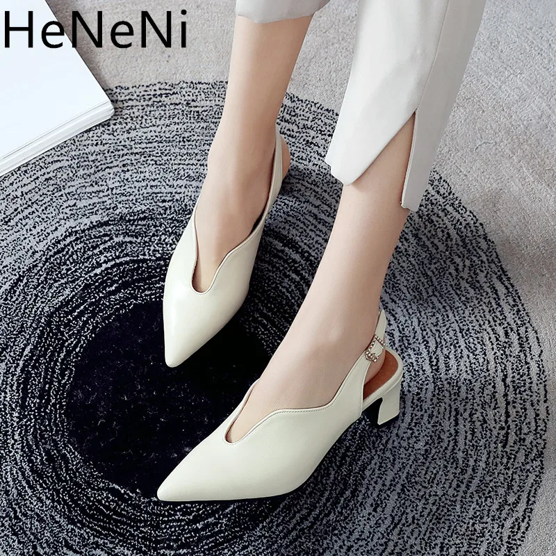 

2019 summer shoes Women high heels sandals pointed toe shallow mouth Buckle Fashion Female thick heel shoes sandals size 31-43