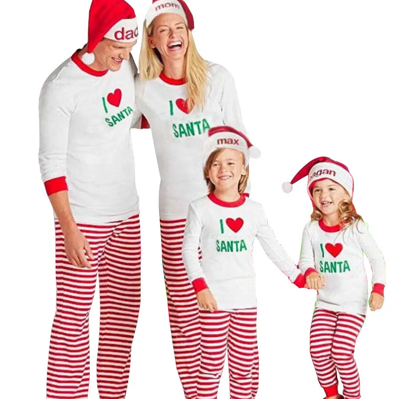 

Family Matching Clothes Christmas SANTA Pajamas 2019 Mother Daughter Father Son Mon New Year Family Look Striped clothes set