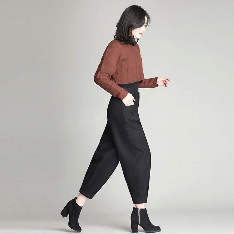 LOMAIYI Warm Autumn/Winter Wide Leg Pants For Women Loose Harem Pants Women's Office Trousers Woman