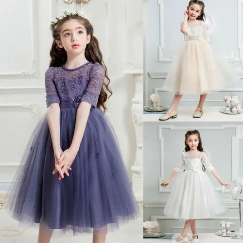 

Helen115 Pretty Chiffon Kids baby girl clothes Flower Lace Wedding Party Pageant Formal Dresses 4-5Years