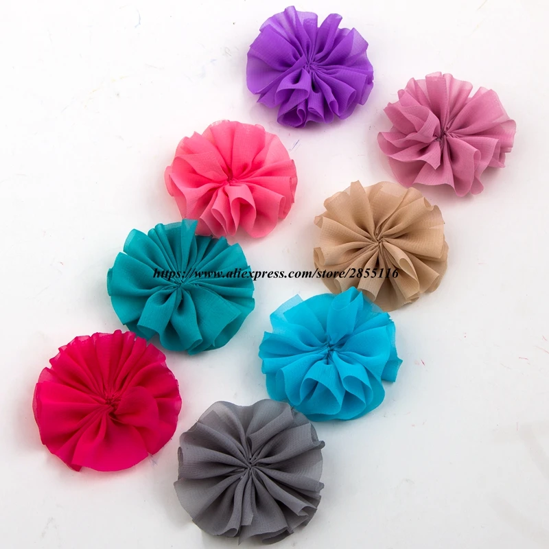 

50pcs/lot 6.5cm 15colors Hair Clips DIY Solid Chiffon Ballerina Hair Flower For Girl Accessories Fabric Flowers For Headbands