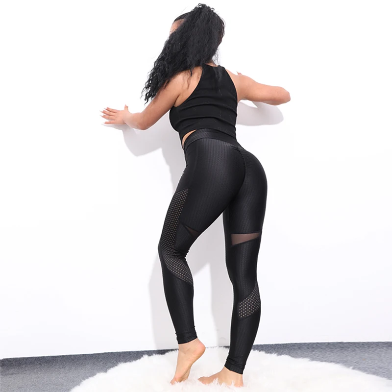

NORMOV Mesh Womens Leggings Fashion High Waist Patchwork Breathable Elastic Workout Skinny Slim Leggings Fitness Black Leggings