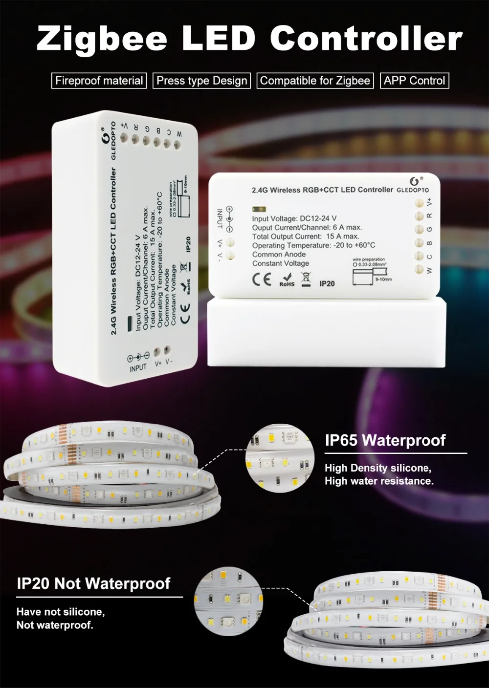 Набор смарт-светодиодных лент zigbee Zll link, rgb+ cct, контроллер ZIGBEE для RGB+ CCT, водонепроницаемый светильник для лент, работающий с alexa smartthing