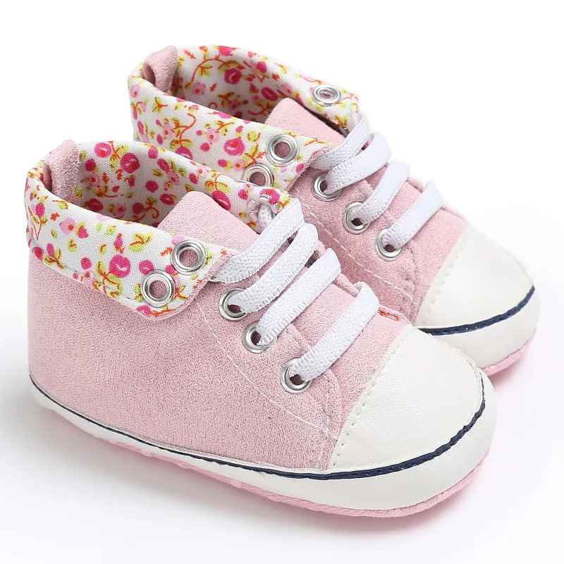 Обувь для маленьких детей; классические высокие модные спортивные кроссовки с цветочным принтом на шнуровке для малышей; Размеры 0-18 м