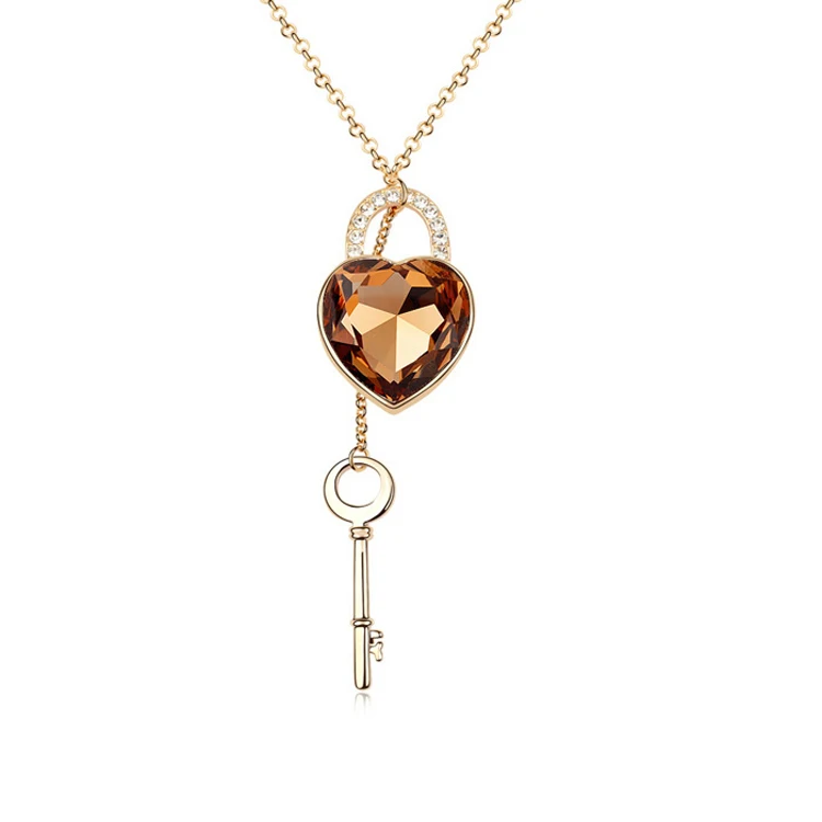 

2015 High Quality New Design Crystal Key Pendant Necklace Made With Austrian Elements Lucky Jewelry