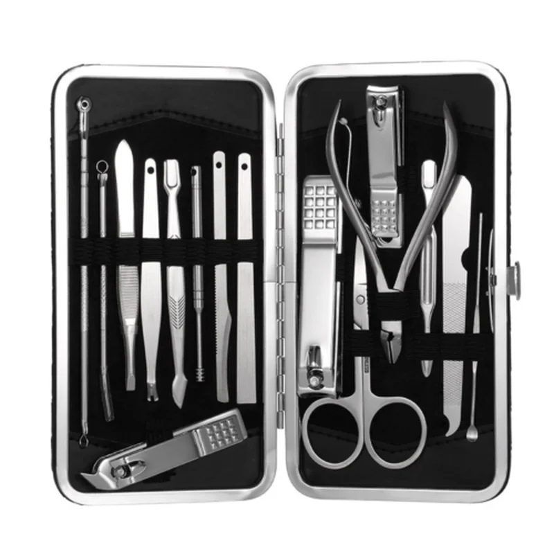 16pcs Stainless Steel Manicure Set Pedicure Scissors Nail Clipper Nipper Tweezers Knife Ear Pick Finger Plier Art Care Tool 