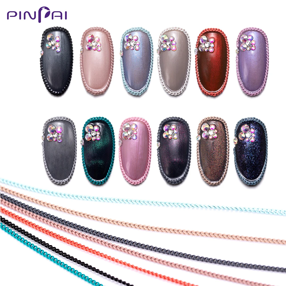 

12 Colors Metal Nail Art Chain Striping Rock Punk Cross 3D Decoration DIY Charm Chain Jewelry Manicure Tips Accessories