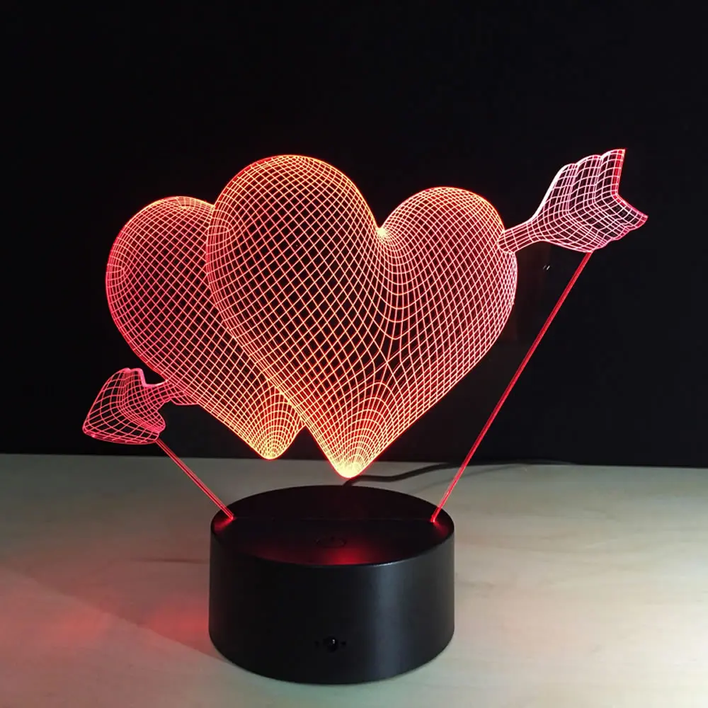 Creative 3D illusion Lamp LED Night Light 3D Arrow Through Heart