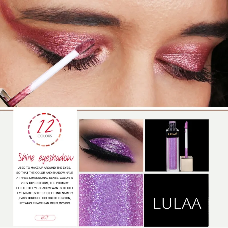

12 Colors Shine Smoky Eyeshadow Waterproof Dimond Glitter Liquid Eyeshadow Women's Cosmetic Eyeshadow Eyeliner 1pc