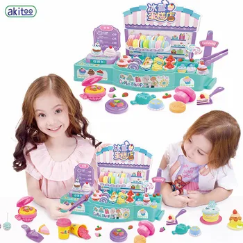 

akitoo Children's DIY Kitchen cake shop play house toy Plasticine 3D color mud hand made 8-color clay ice cream machine #3209