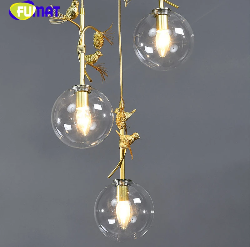 2 FUMAT Artichoke Bird Gold Glass Ball Ceiling Lamp Chandelier Spiral Staircase Villa G4 LED Modern Style Penthouse Layers Lights