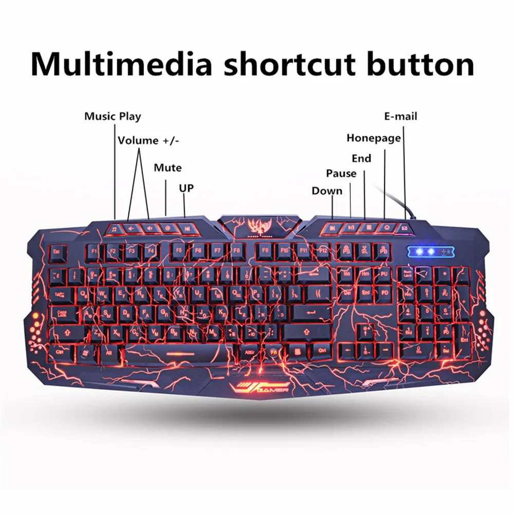 USB клавиатура M200 игровая Проводная с русской/английской светодиодный кладкой и