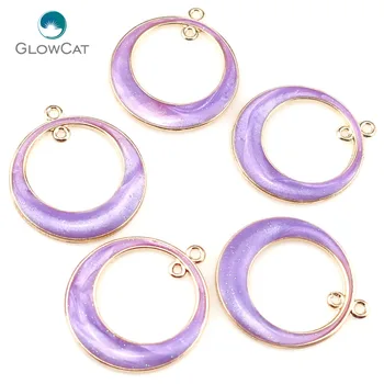 

5pcs/lot KC Gold Tone Alloy Beauty Purple Enamel Round Charm Frame Jewelry Finding Making 22375