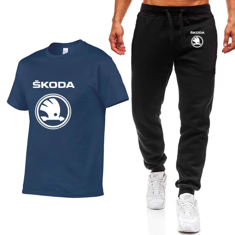 Модные летние мужские футболки с логотипом Skoda Car, Повседневная хлопковая футболка с коротким рукавом высокого качества, штаны, мужская одежда - Цвет: 802
