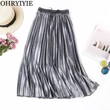 OHRYIYIE плиссированные юбки для женщин, Осень-зима, модная длинная юбка макси, женская элегантная юбка миди с высокой талией, серая, розовая, синяя