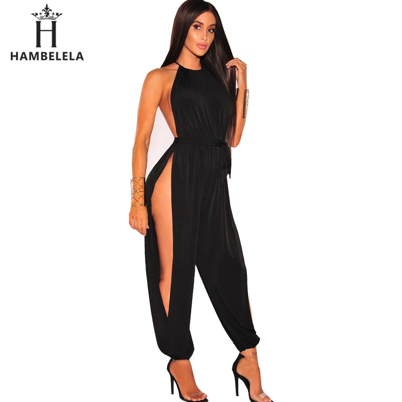 HAMBELELA Summer Autumn Hollow Out Bodycon Womens Jumpsuit 2018 New Sexy Halter Side Split Playsuit Rompers Club Party Jumpsuit (1)