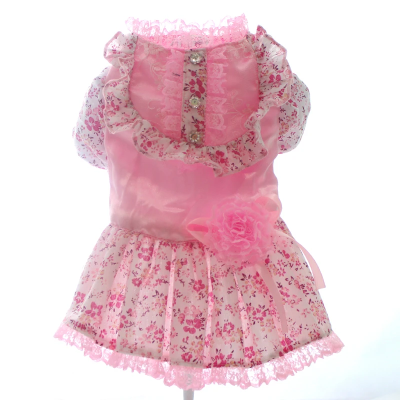 

Pink/Blue/Yellow dog flower Princess wedding dress pet skirt clothes apparel,4 sizes available