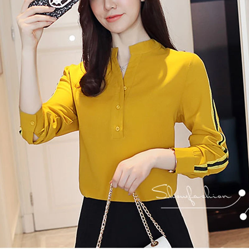Blusas modernas para mujer, blusas de manga larga 2020 para mujer, blusas  de oficina para mujer, blusas blancas amarillas de gasa para mujer, blusas  D430 30 - AliExpress Ropa de mujer