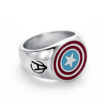 

Captain America Shield Ring Men The Avengers Endgame Superhero Star Rings Jewelry Marvel Comic Fans Gifts Signet Ring Wholesale