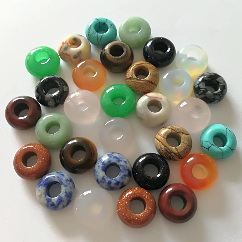 

wholesale 2018 Fashion 30pcs natural mixed round stone beads big hole bead 14*8mm For Bracelet jewelry free shipping