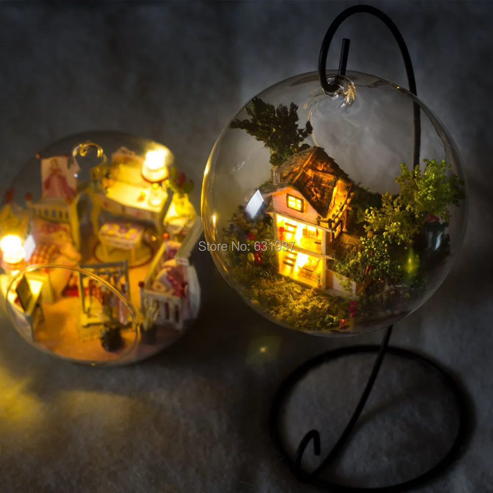 Iy Кукольный дом мини стеклянный шар модель строительные наборы ручной работы деревянная миниатюрная кукольная игрушка Рождественский подарок