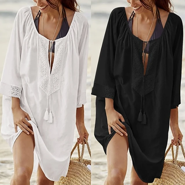 Best Offers Women's summer beach cover up lace crochet hollow out lace-up half sleeves V neck beach blouse tunics cover-ups bikini swimsuit Best Offers Women's summer beach cover up lace crochet hollow out lace-up half sleeves V neck beach blouse tunics cover-ups bikini swimsuit