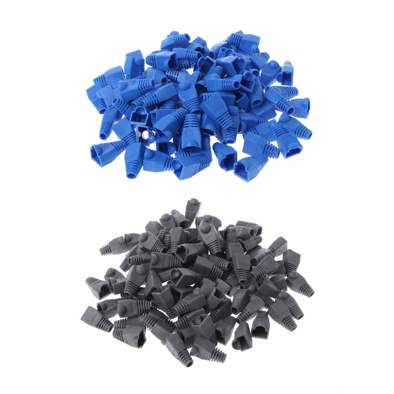 

100 Pcs CAT5E CAT6 RJ45 Caps Ethernet Network Cable Strain Relief Boots Connector Plug Cover RJ45 Boots Cover Blue/Gray