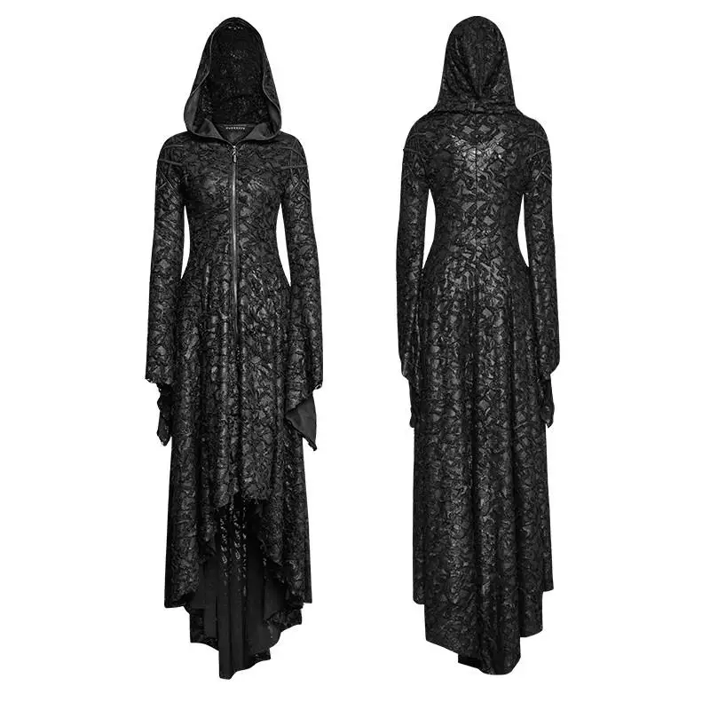 

Gothic Decadent Hooded Dress for Women Steampunk Threadbare Knitted Long Dress Dark Witch Dresses Sexy Lady Costumes