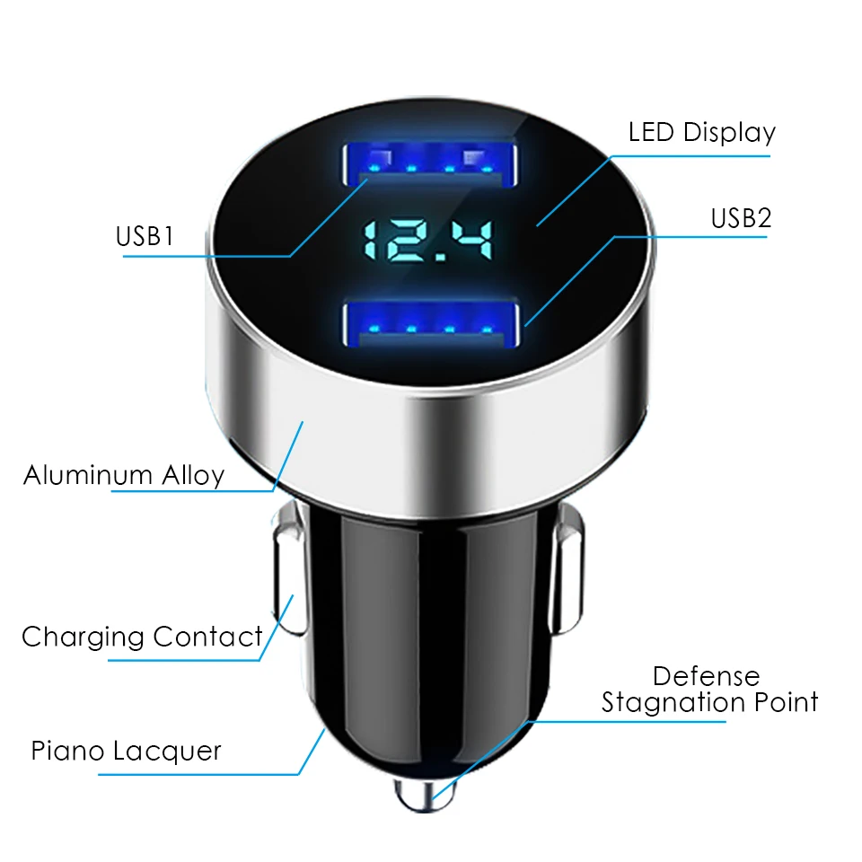 Wireless Car Charger Dual USB Ports Quick Charger 5V 3.1A LED Display Car Cigarette Lighter Splitter Adapter for iphone Android (4)