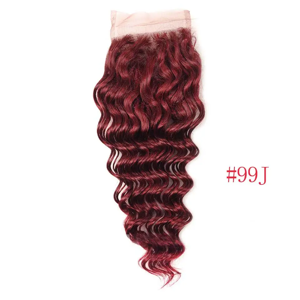 Pinshair красные малазийские глубокие синтетические волосы волнистые человеческие волосы Переплетение 4x4 медовый блонд средняя часть закрытие не Реми не запутывается может быть рестилен - Цвет волос: # 99J