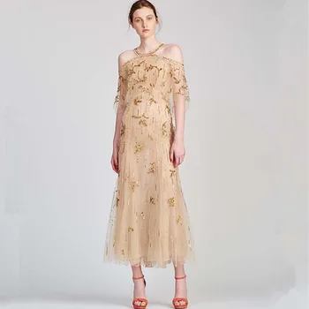 

CWBshowGG Sequin high quality 2018 spring and summer mesh embroidery beaded perspective long dress bodycon long vestidos dress