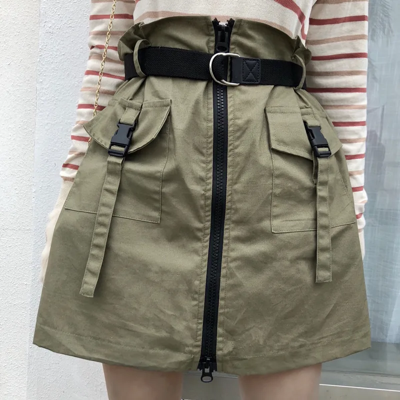 

Casual Women's Skirts Japanese Harajuku Ulzzang Vintage High Waist Zip Skirt Female Korean Kawaii Cute Clothing For Women