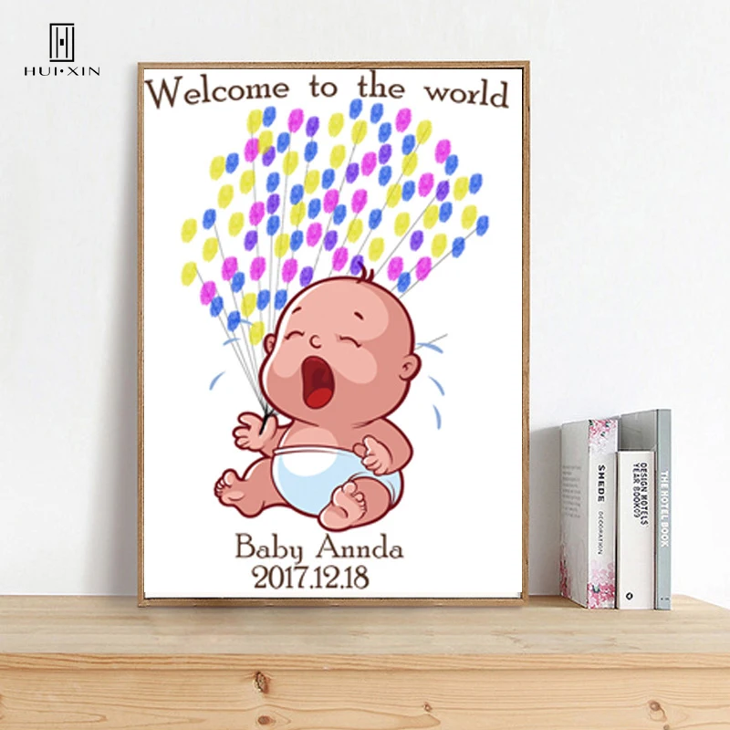Adorable Crying Baby in Diapers DIY Fingerprint Guestbook Souvenir Customized Amusing Gift for Baby Showers Unfading Wall Decor