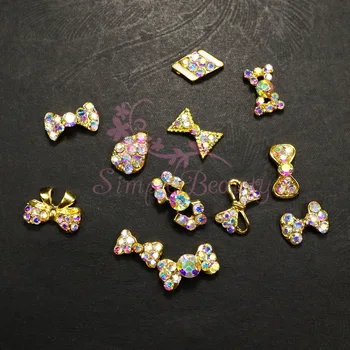 

20PCS/LOT 3D DIY Design Metal Gold Plated Alloy Charms Crystal AB Rhinestones Nail Art Manicure Jewelry Crafts Phone Decorations