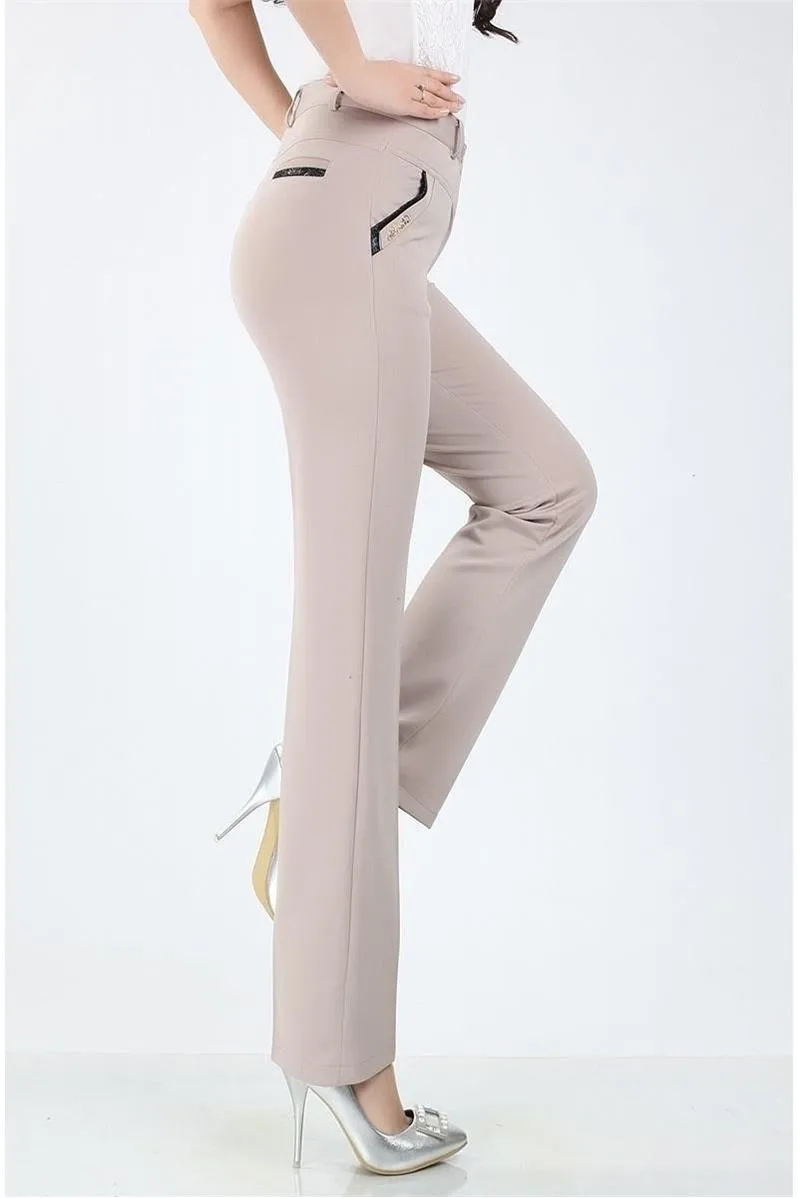 Женские брюки из лучшей ткани, брюки с высокой эластичной талией, прямые строгие брюки, женские брюки, pantalones mujer DV239