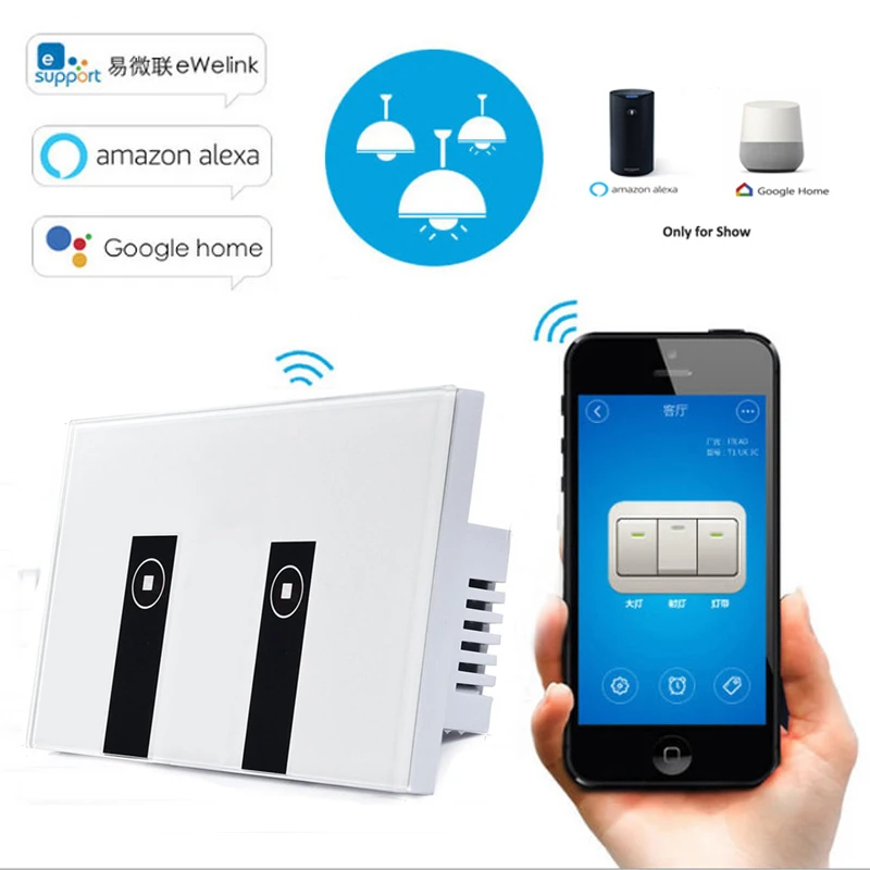 

eWelink US Standard 2 Gang Wifi Control Touch Light Switch Work with Alexa/Google Home, Wireless Control Smart Switch via Phone,
