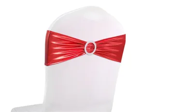 

50pcs Metallic spandex chair band Chair Cover Bows Christmas Party Sashes Ribbon Spandx Lycra Chair Cover Bands Round Buckle
