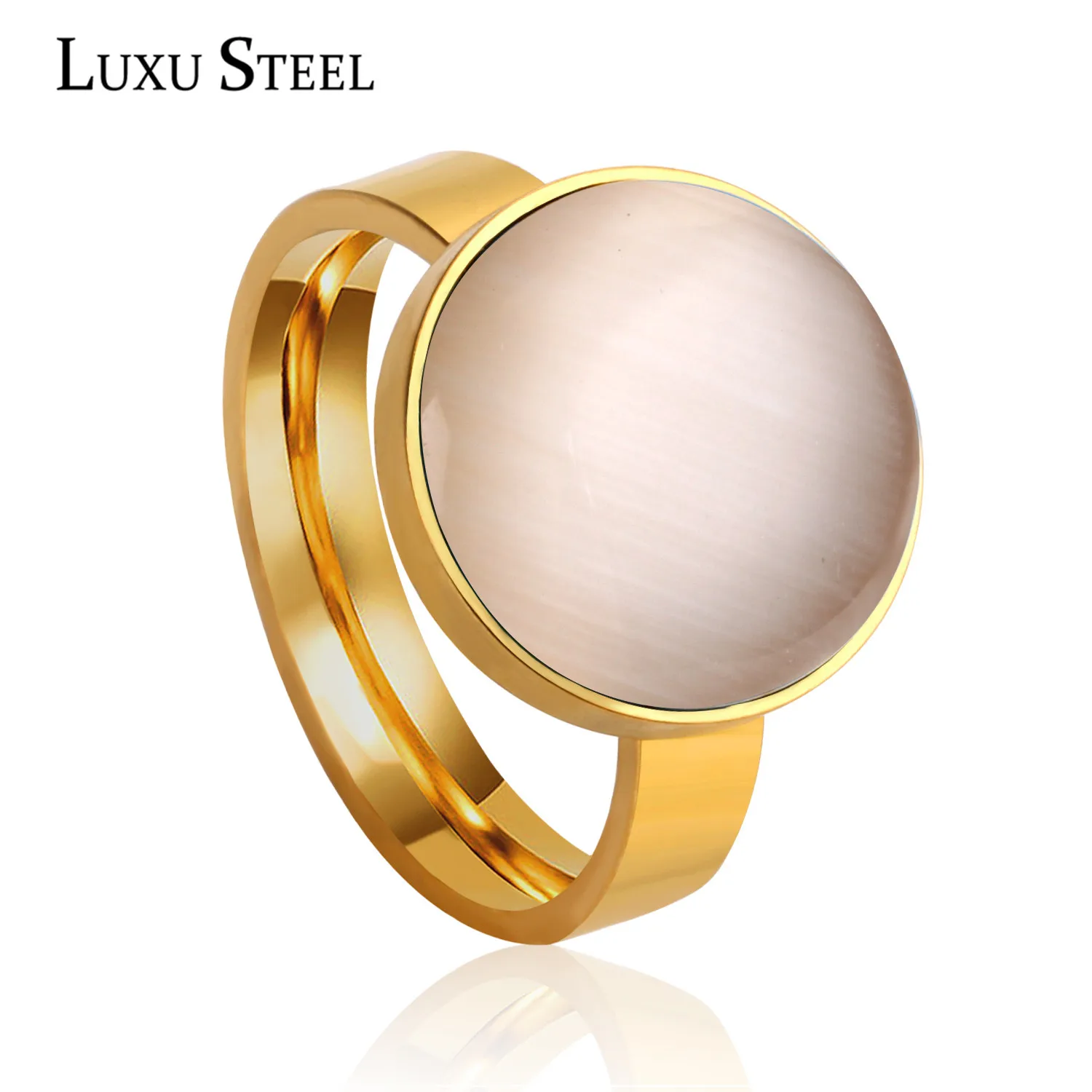 

LUXUSTEEL Women Jewelry White Opals Rings Stainless Steel Gold/Steel Rings For Women/Men Wedding Accessories