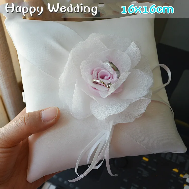 

2017 Newest Vintage Design Pink Flower Wedding Ring Pillow The Bride Wedding Ring Pillow Holder Party Gifts 16X16CM