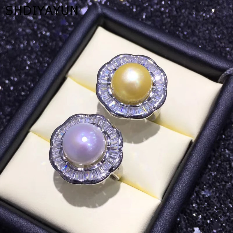 

SHDIYAYUN Fine Pearl Ring Natural Freshwater Pearl 925 Sterling Silver Big Round Ring Jewelry For Women Drop Shipping Crystal