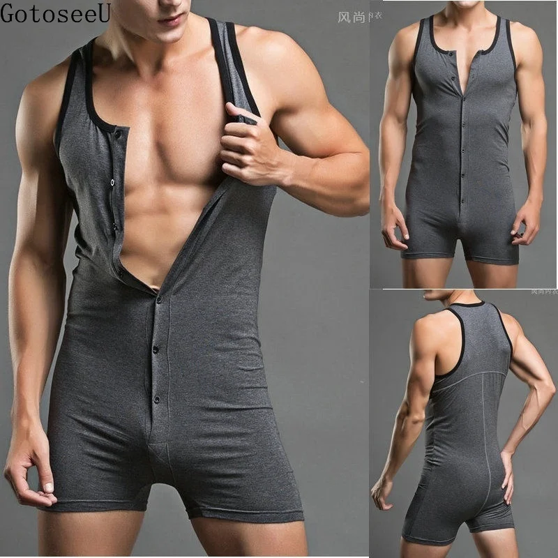 

GotoseeU Men's One-Piece Stretch Bodysuit Leotard Boxer Tank Top Briefs Underwear Pajamas