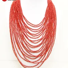 Qingmos Мода 20strands коралловый Цепочки и ожерелья для Для женщин с 3-4 мм круглый натуральный красный коралловый 18-2" Цепочки и ожерелья-nec5769