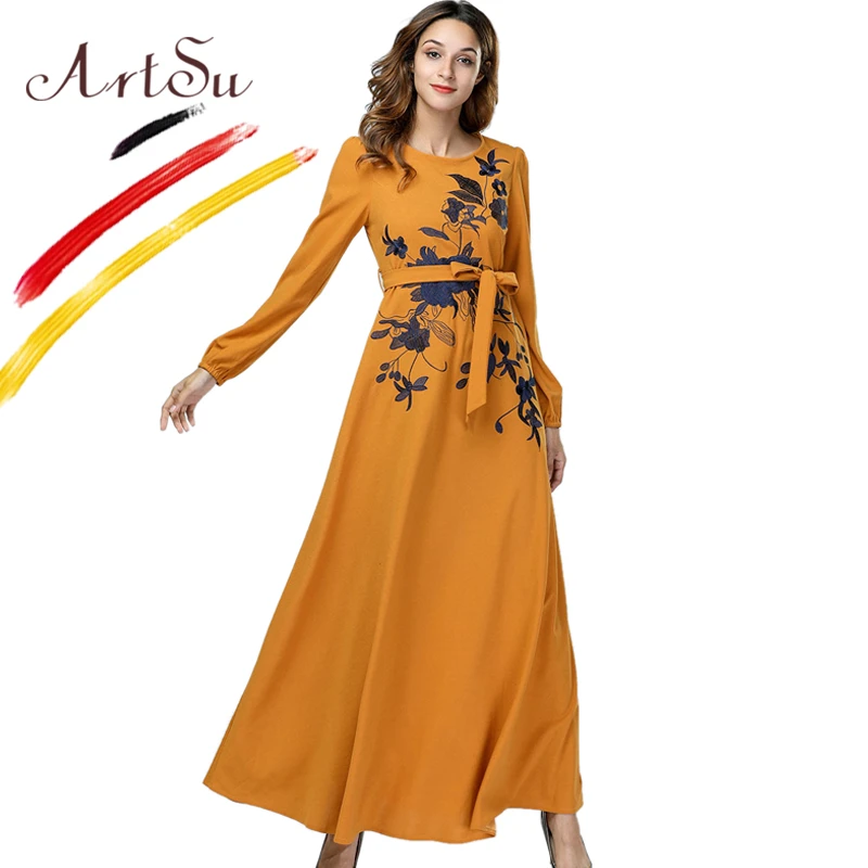 yellow embroidered maxi dress