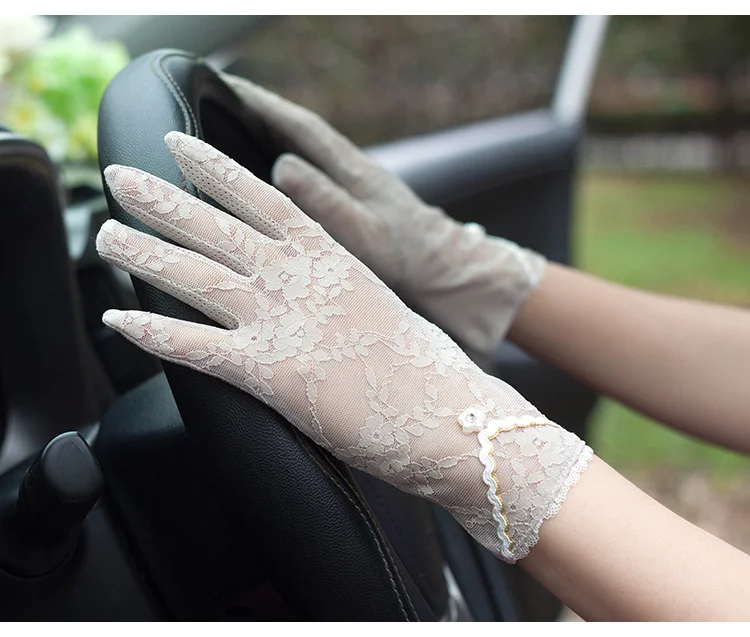 Женские перчатки Лето французский ветер кружева перчатки автомобильные ультра-тонкий вождения Нескользящие анти-УФ сенсорный экран дышащий эластичный FS09
