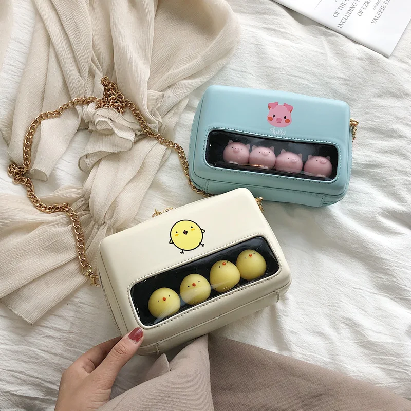 

Transparent Baggage Girl 2019 New Ins Cute Cartoon Dolls Small Baggage Girl Chain Single Shoulder Slant Baggage
